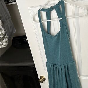 NWOT HALARA Teal open back romper with pockets size small